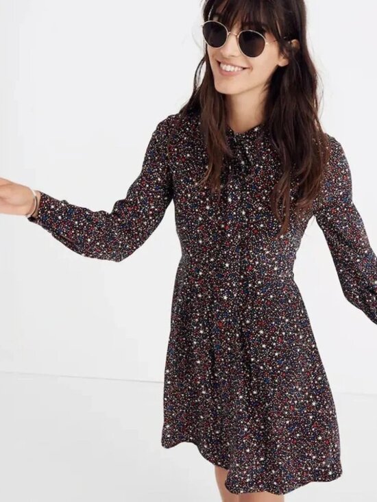 Madewell Dresses & Skirts - Madewell Balsam 100% Silk Tie-Neck Dress in Starry Night Size 6